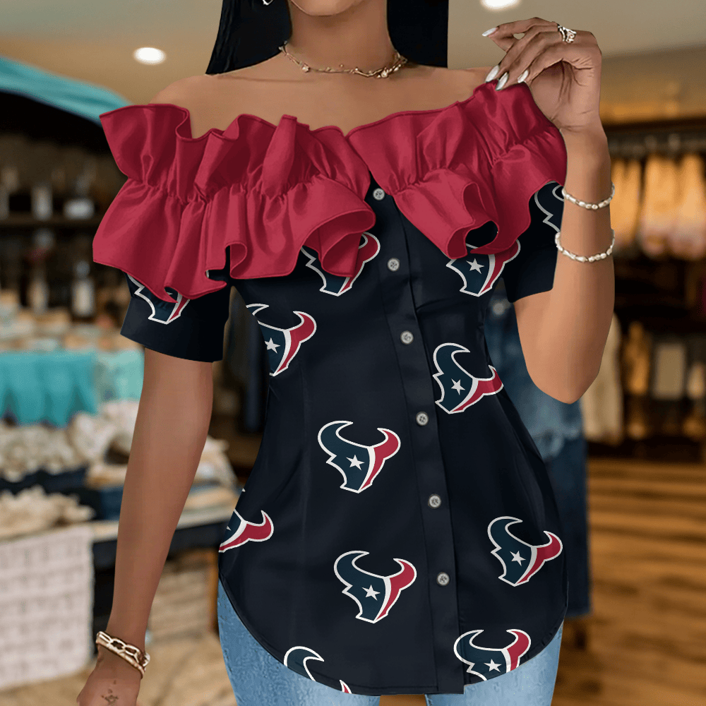 HT Premium NFL Women Ruffle Off-Shoulder Blouse DDT CTND