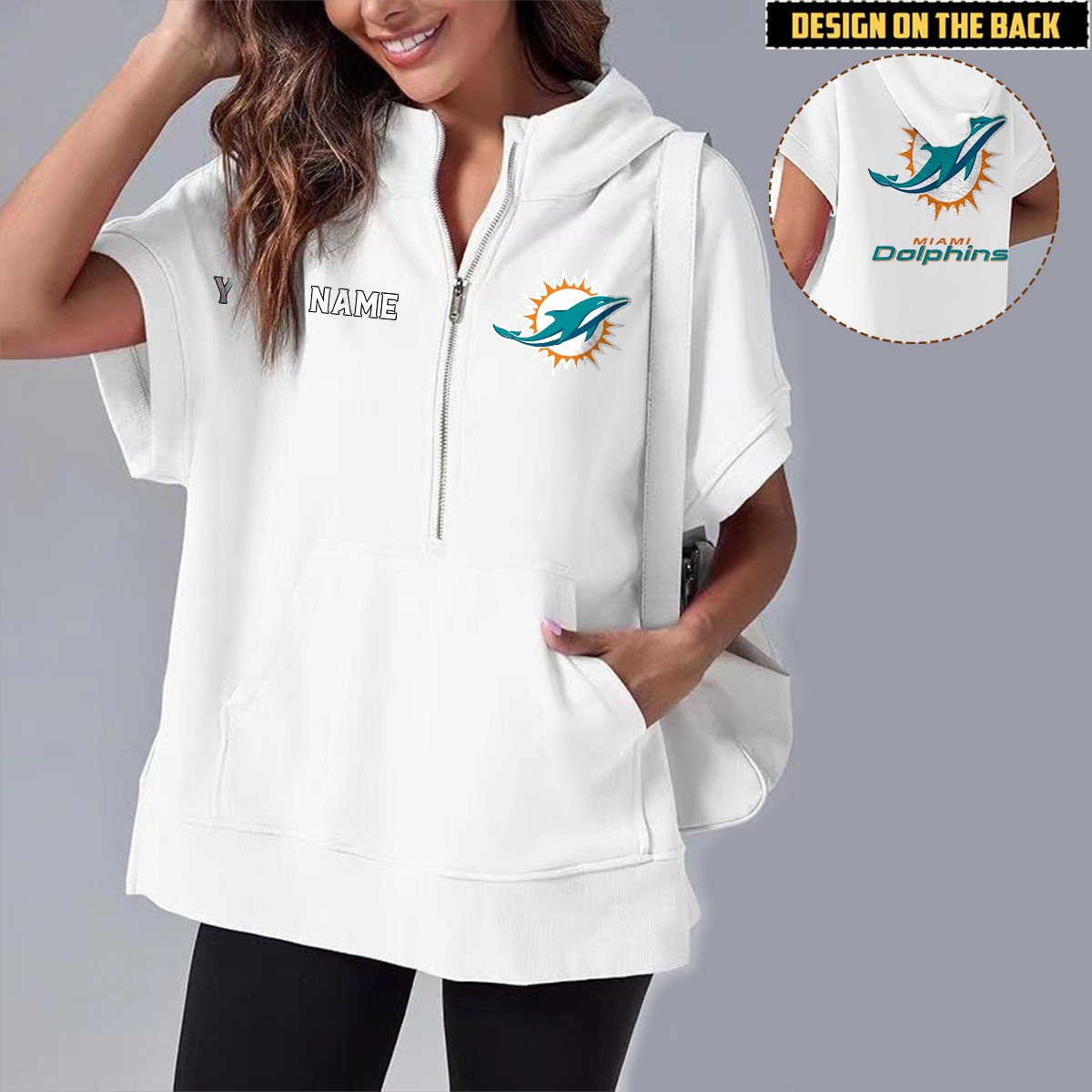 MIA x NFL Short Sleeve Zip Hoodie DATND TANTD