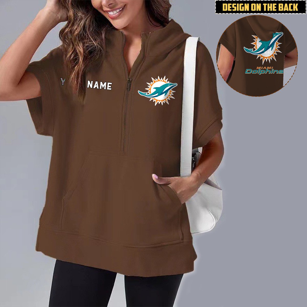 MIA x NFL Short Sleeve Zip Hoodie DATND TANTD