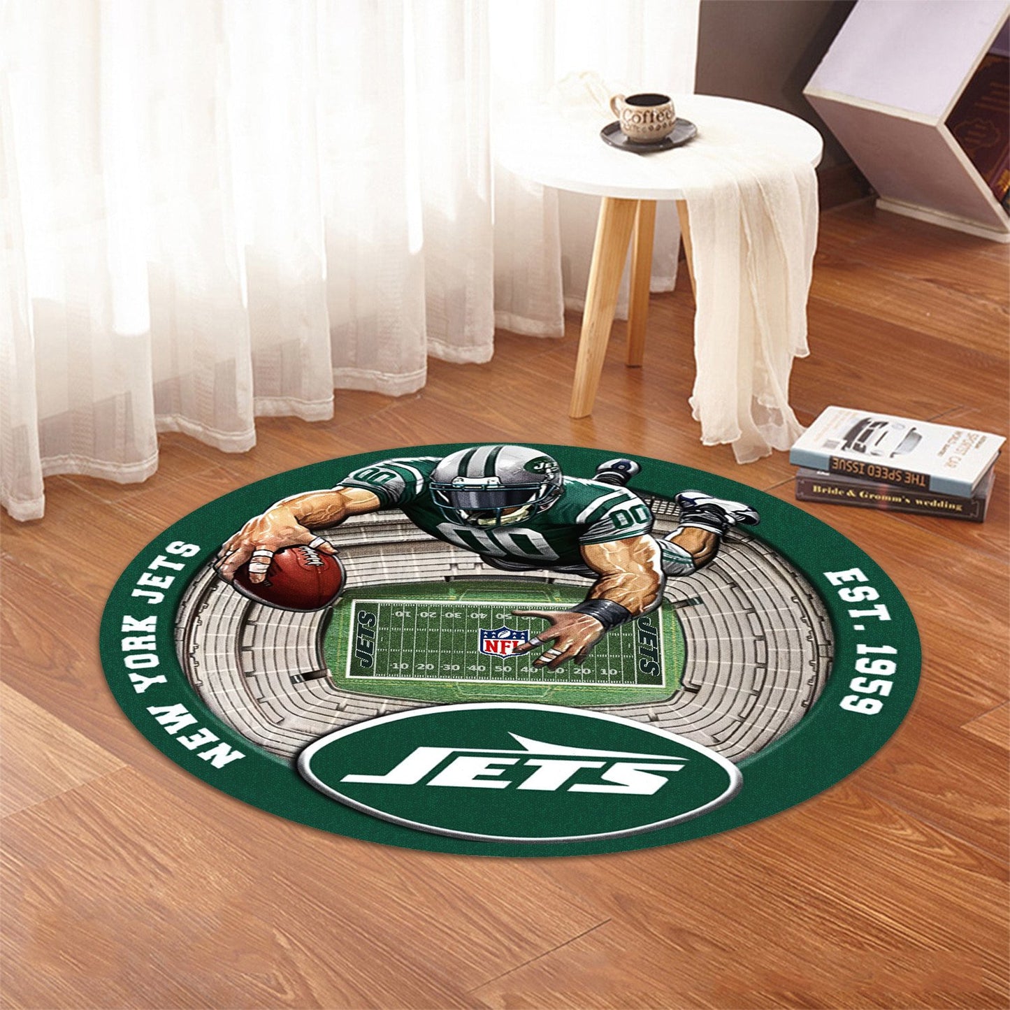 NYJ x NFL Luxury 3D Round Rug DatND DVT