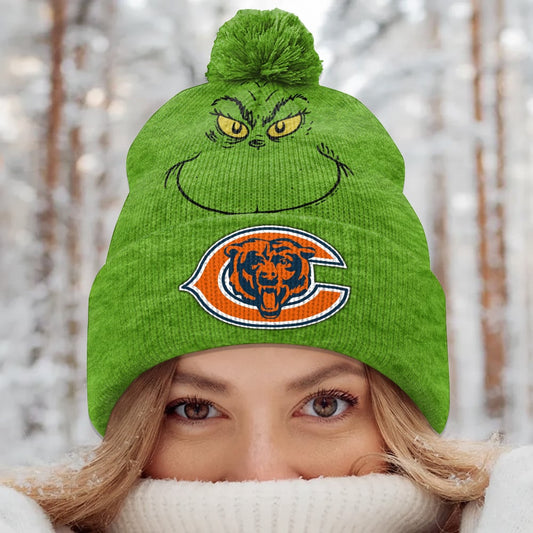 PREMIUM NFL X CHI Green Grinch Beanie Hat Christmas Gifts NDT NHM