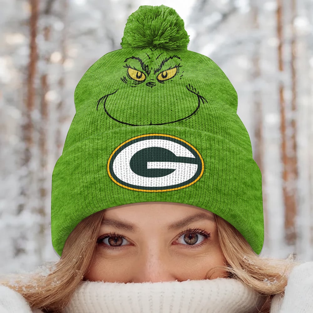 PREMIUM NFL X GB Green Grinch Beanie Hat Christmas Gifts NDT NHM