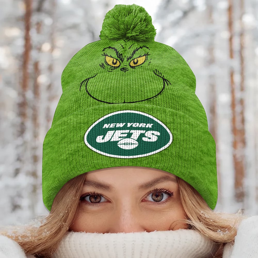 PREMIUM NFL X JET Green Grinch Beanie Hat Christmas Gifts NDT NHM