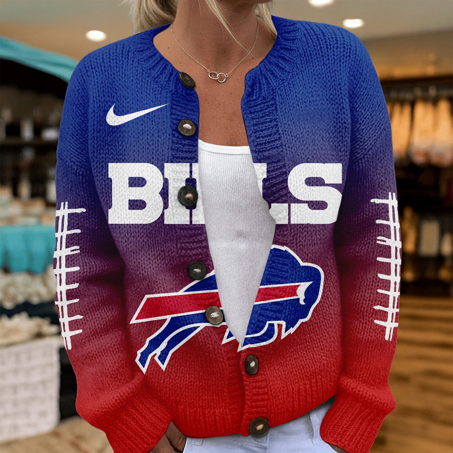 Premium NFL X BUF Smart Woman Love Football Cozy Split Knit Cardigan NDT NHM