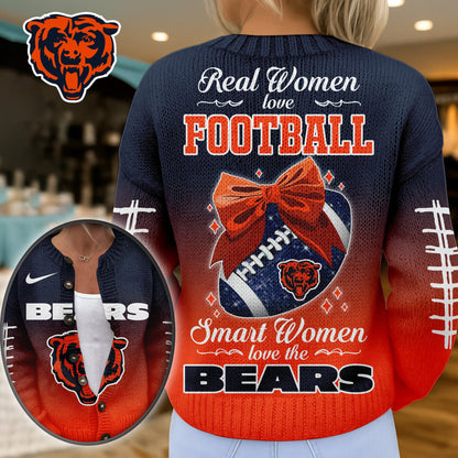 Premium NFL X CHI Smart Woman Love Football Cozy Split Knit Cardigan NDT NHM
