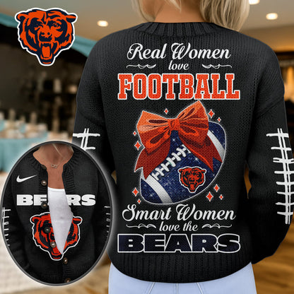 Premium NFL X CHI Smart Woman Love Football Cozy Split Knit Cardigan NDT NHM