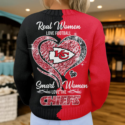 Premium NFL X KC Smart Woman Love Football Cozy Split Knit Cardigan V2 NDT NHM