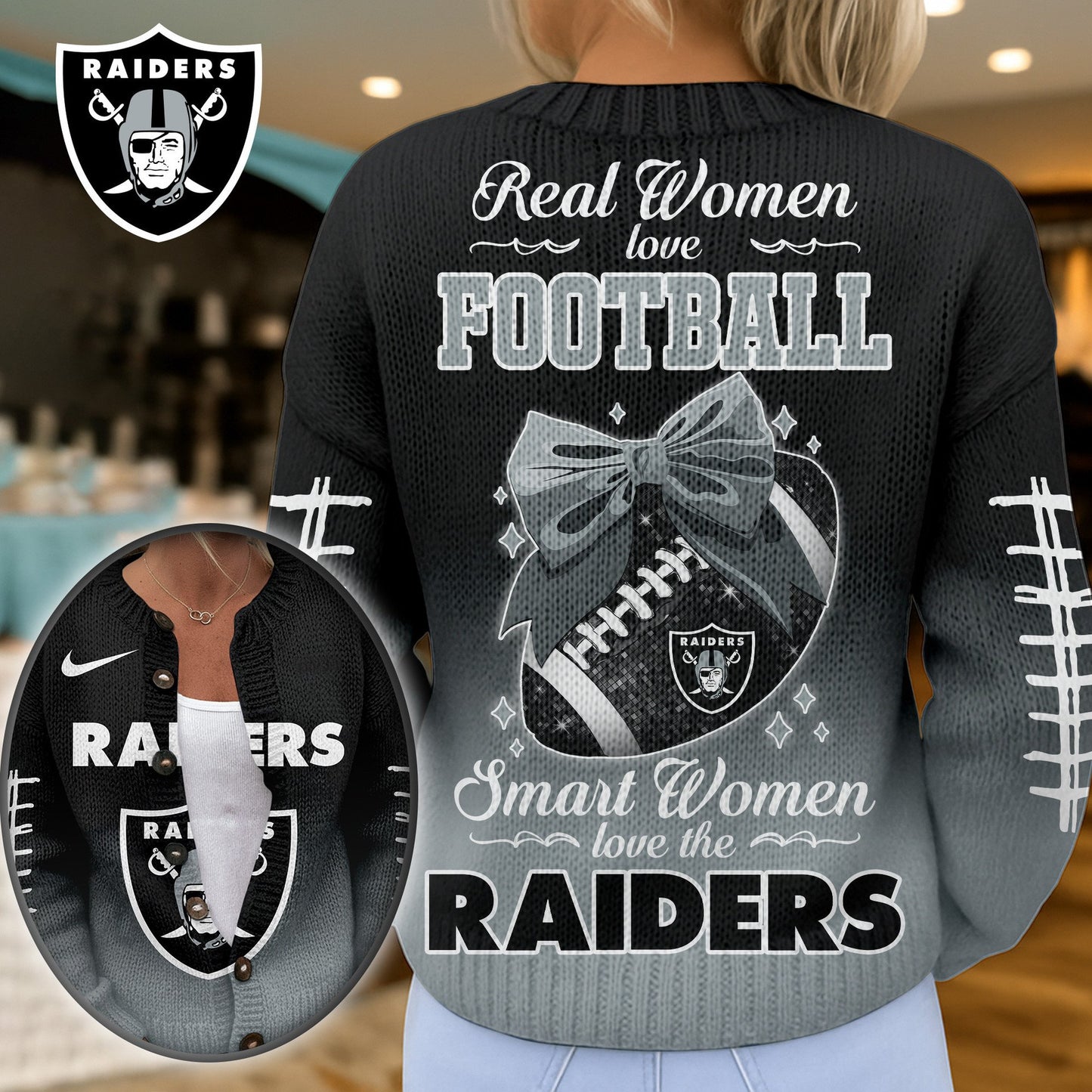 Premium NFL X LV Smart Woman Love Football Cozy Split Knit Cardigan NDT NHM