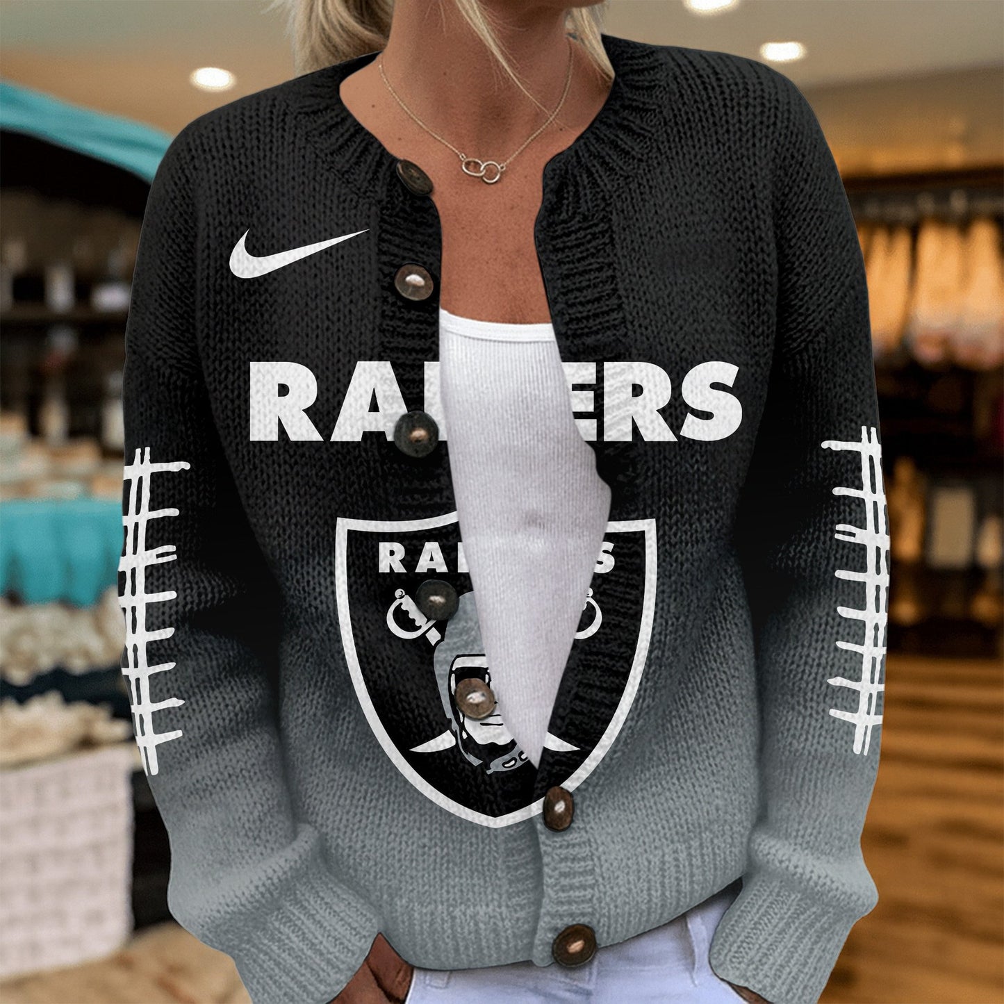 Premium NFL X LV Smart Woman Love Football Cozy Split Knit Cardigan NDT NHM