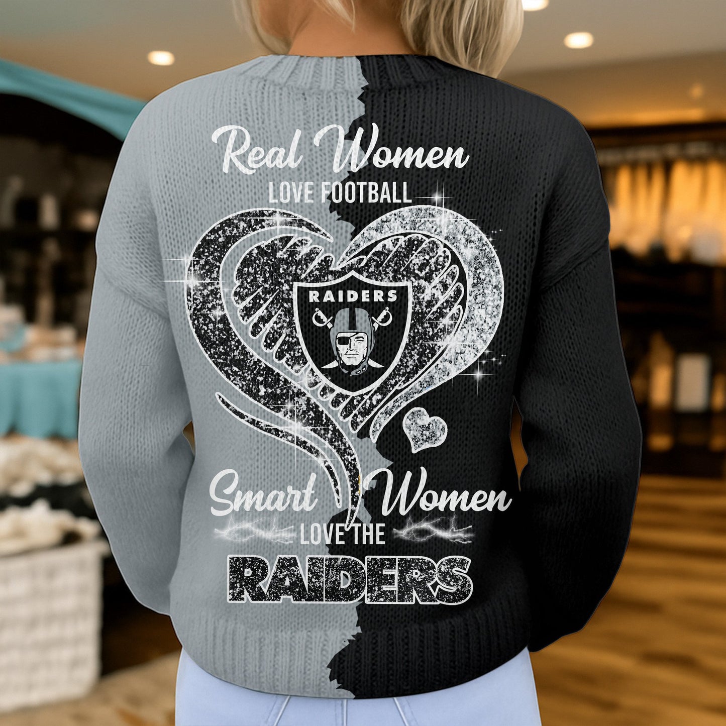 Premium NFL X LV Smart Woman Love Football Cozy Split Knit Cardigan V2 NDT NHM