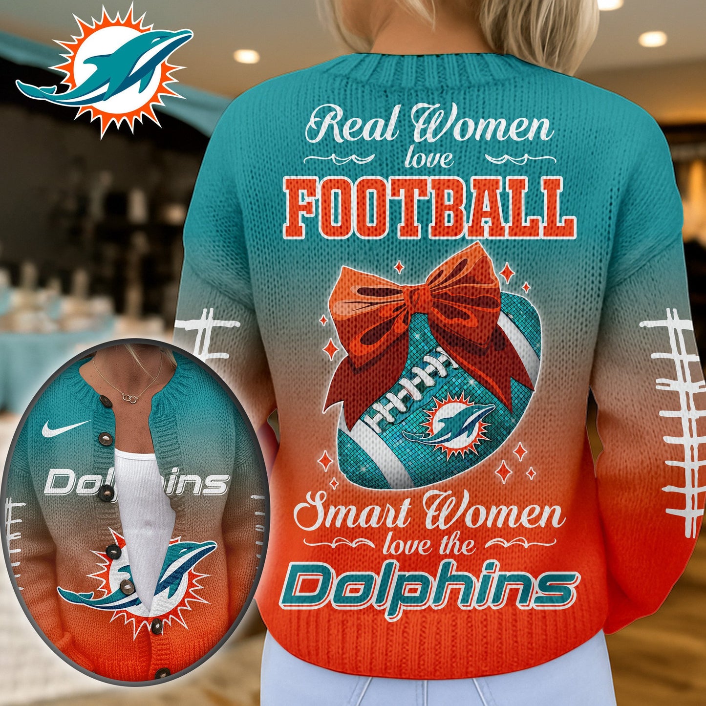 Premium NFL X MIA Smart Woman Love Football Cozy Split Knit Cardigan NDT NHM