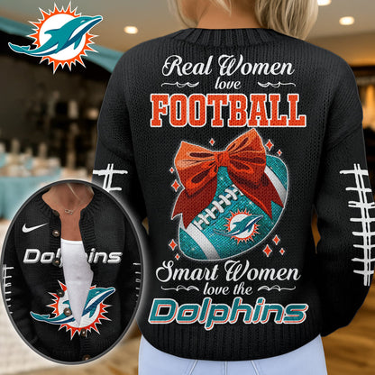 Premium NFL X MIA Smart Woman Love Football Cozy Split Knit Cardigan NDT NHM