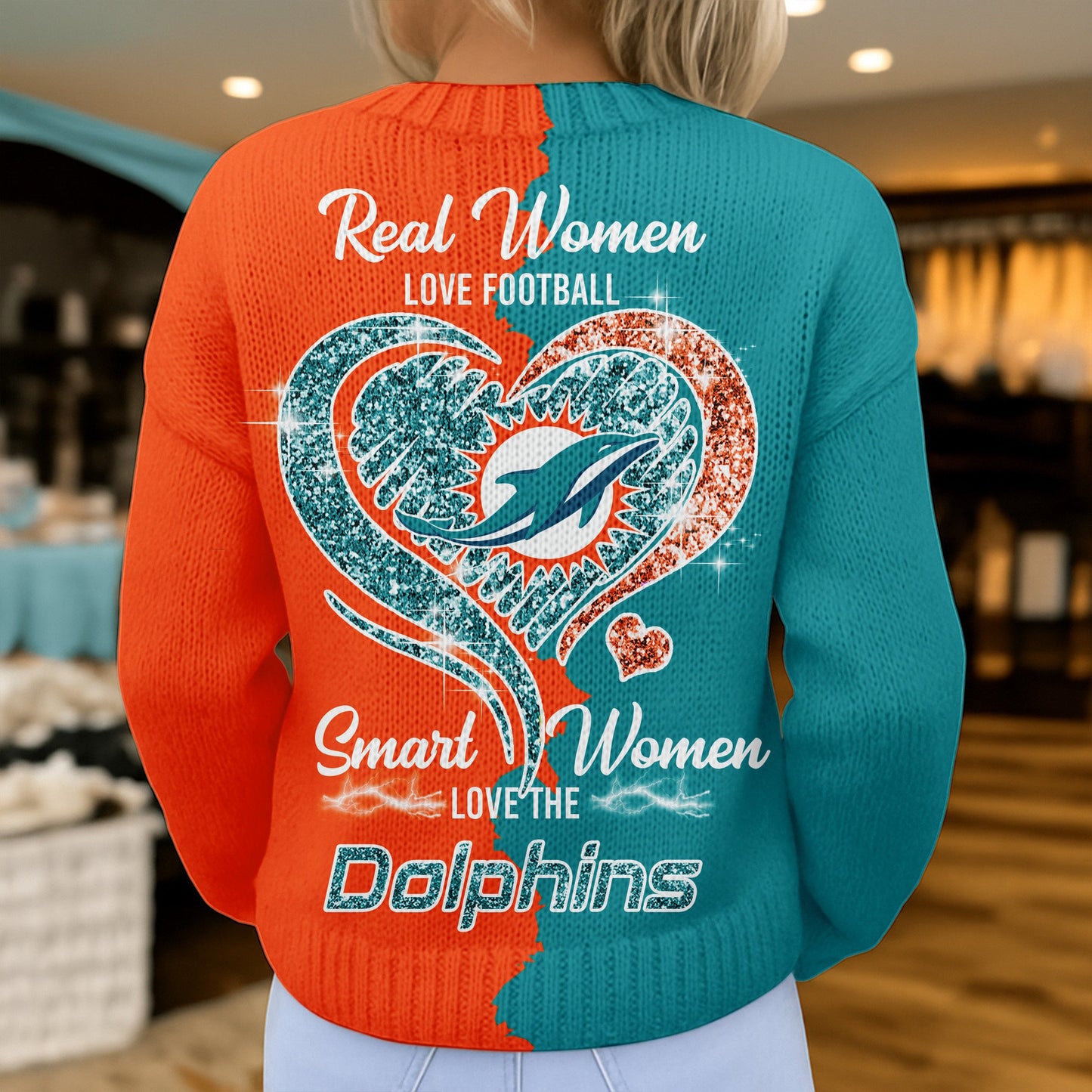 Premium NFL X MIA Smart Woman Love Football Cozy Split Knit Cardigan V2 NDT NHM