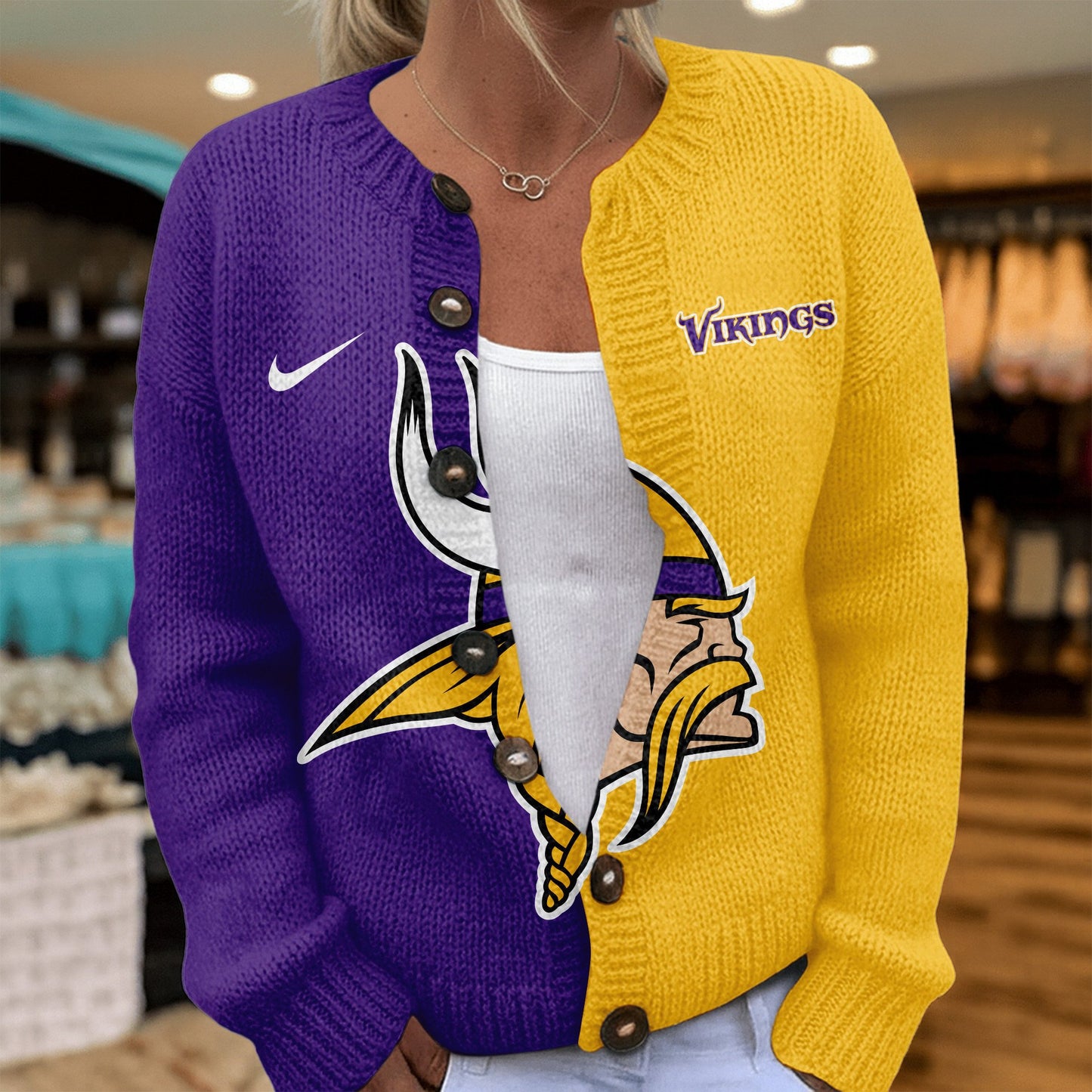 Premium NFL X MIN Smart Woman Love Football Cozy Split Knit Cardigan V2 NDT NHM