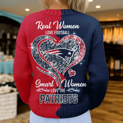 Premium NFL X NE Smart Woman Love Football Cozy Split Knit Cardigan V2 NDT NHM