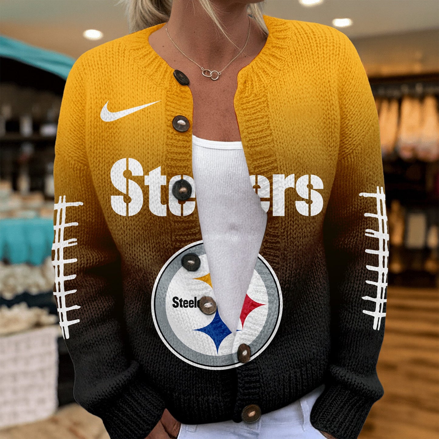 Premium NFL X PIT Smart Woman Love Football Cozy Split Knit Cardigan NDT NHM