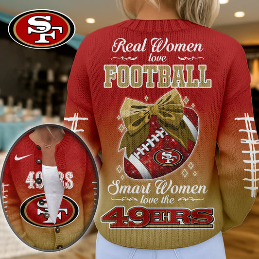Premium NFL X SF Smart Woman Love Football Cozy Split Knit Cardigan NDT NHM