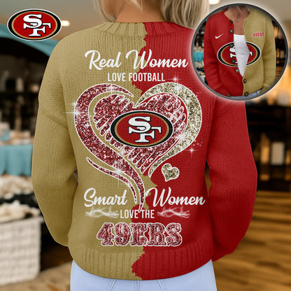 Premium NFL X SF Smart Woman Love Football Cozy Split Knit Cardigan V2 NDT NHM