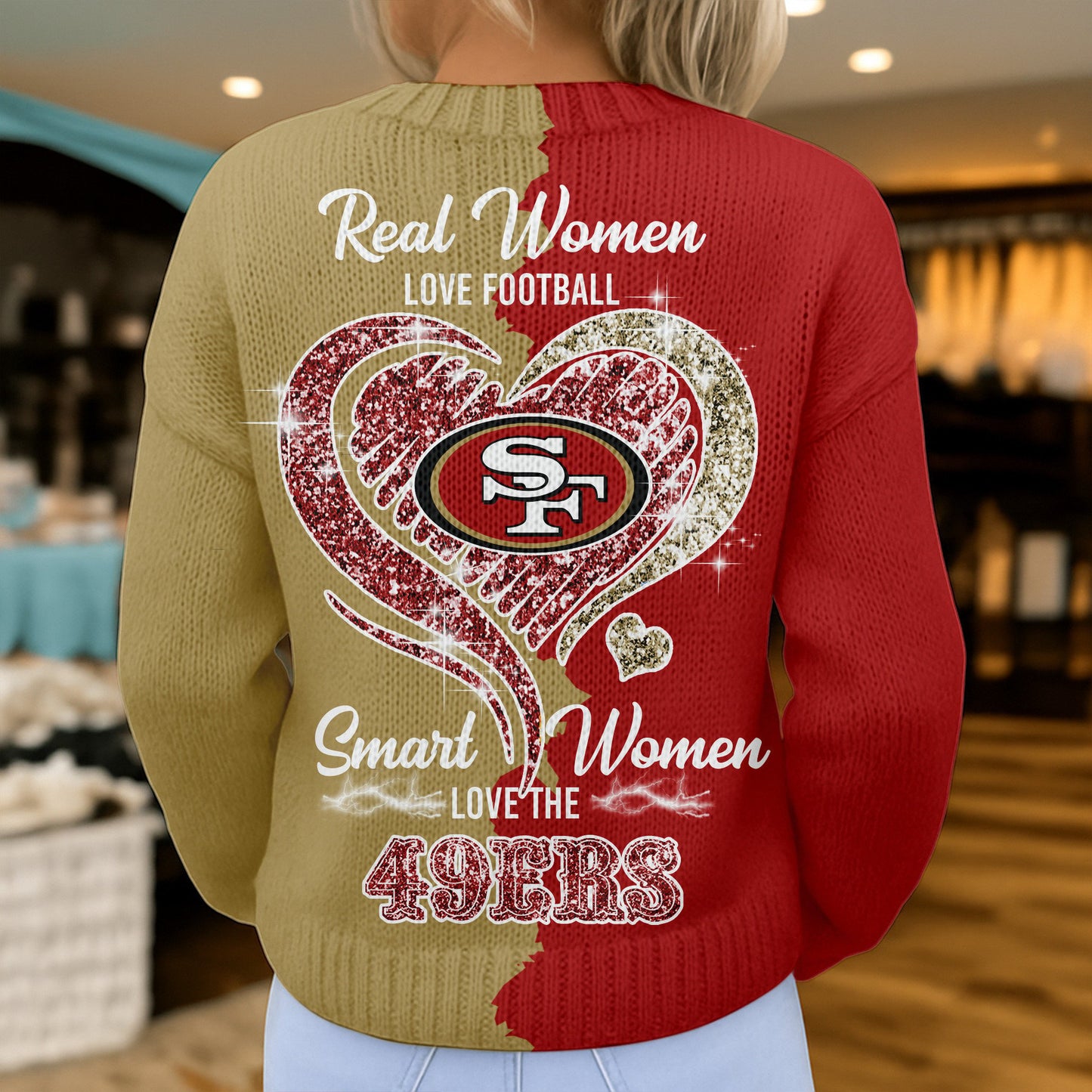 Premium NFL X SF Smart Woman Love Football Cozy Split Knit Cardigan V2 NDT NHM
