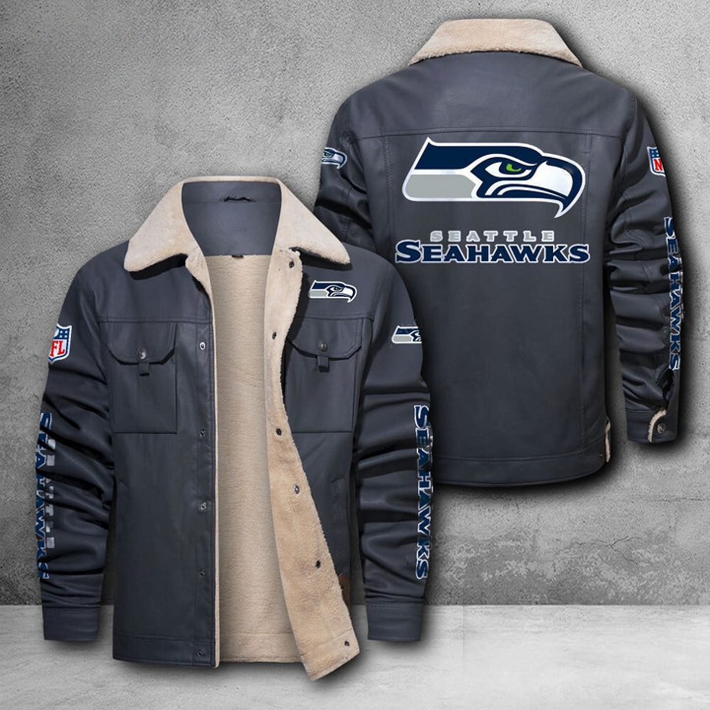 SEA X NFL LEATHER JACKET DATND THUONGNH