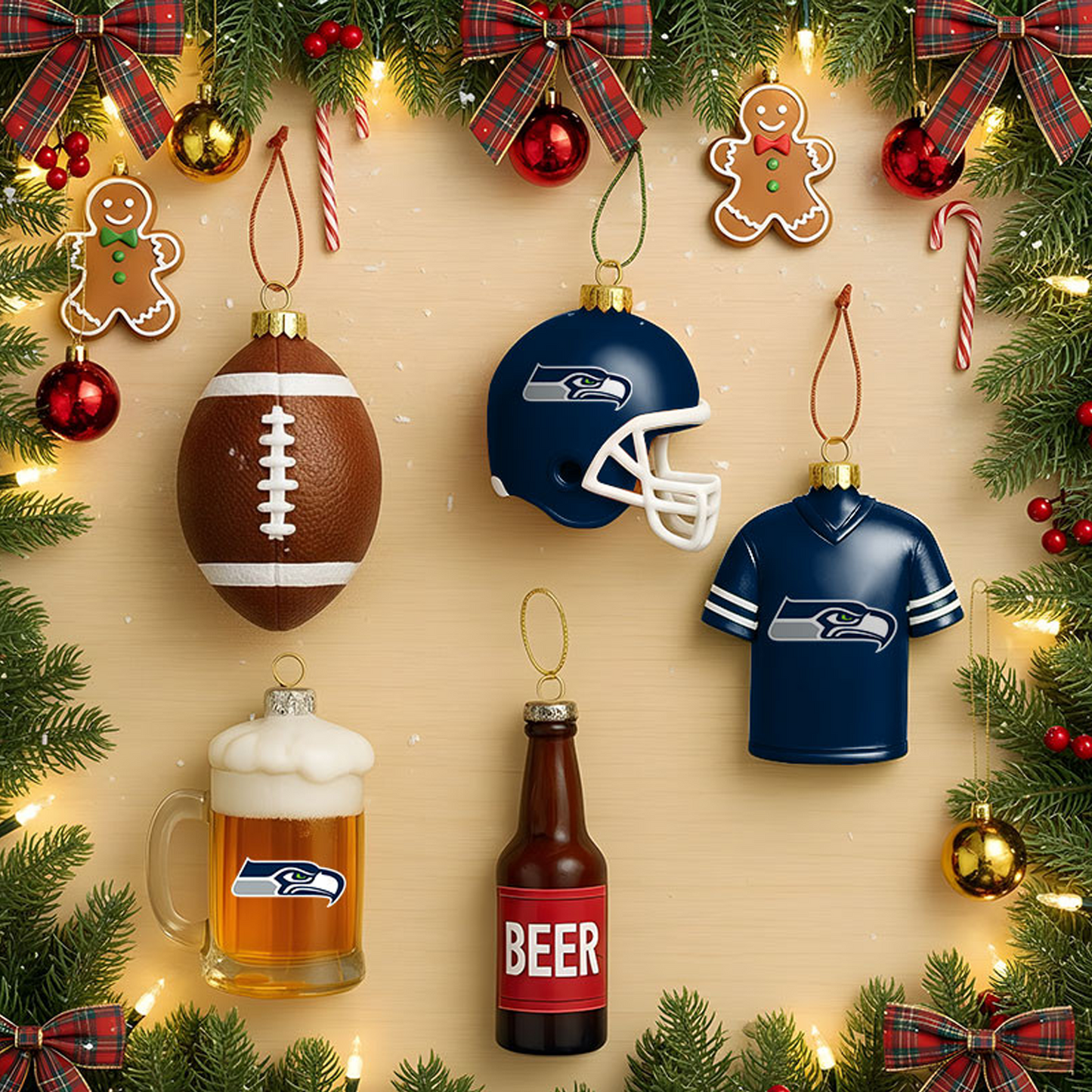 SEA x NFL Football Combo Set 5 Acrylic Ornament For Home Decor DatND DVT
