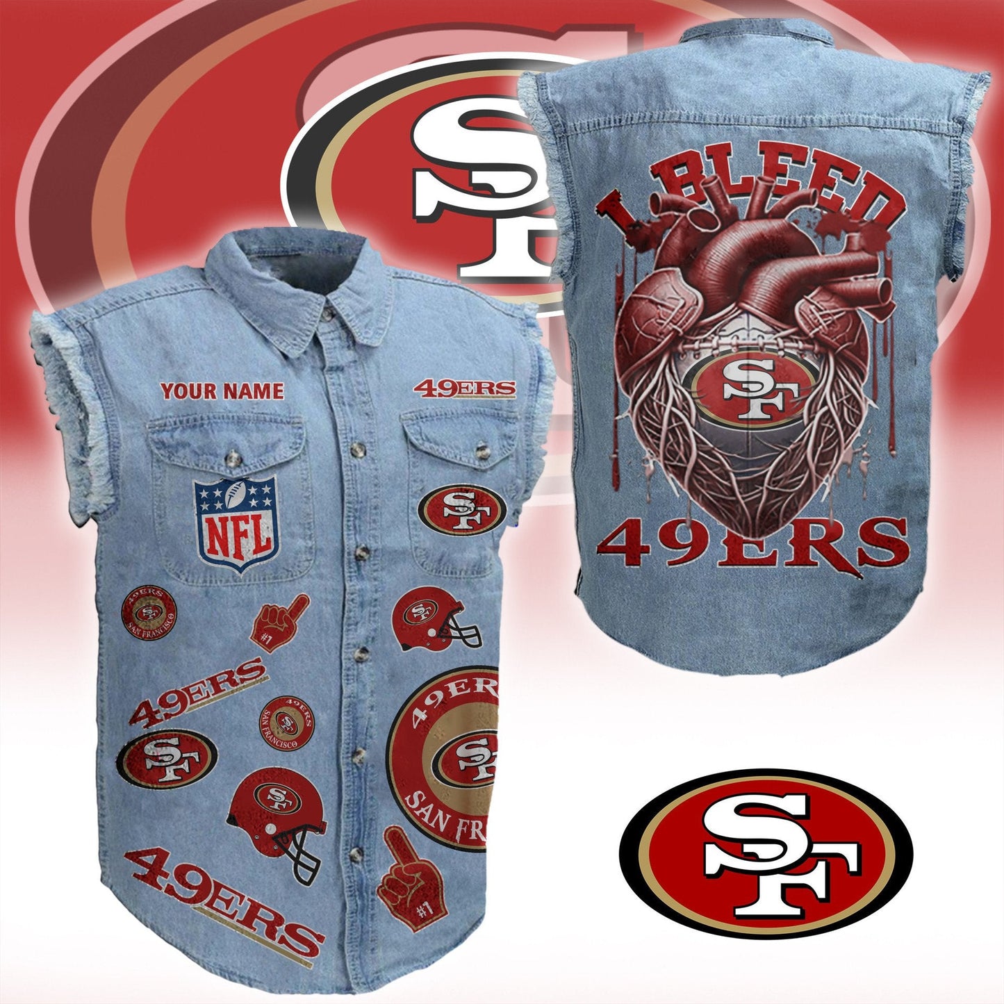 SF49 NFL Personalize Sleeveless Denim Jacket For Fan DDT CTND