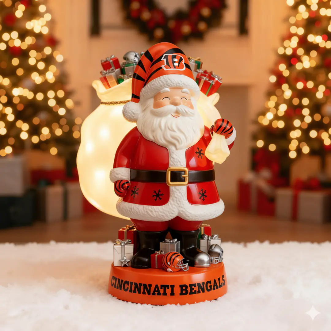 UNIQUE NFL X CIN Santa Claus LED NITE Holiday Statuary NDT NHM