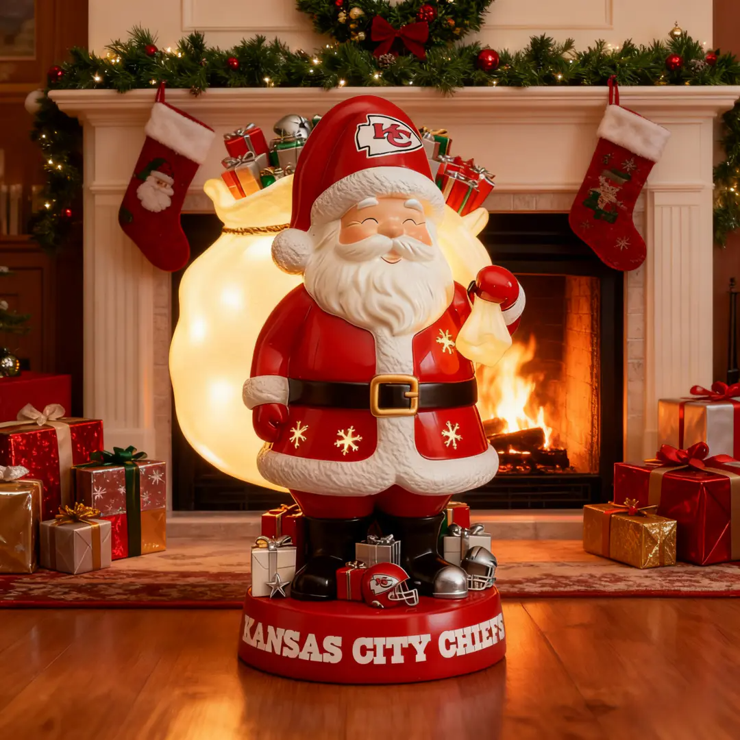 UNIQUE NFL X KCC Santa Claus LED NITE Holiday Statuary NDT NHM