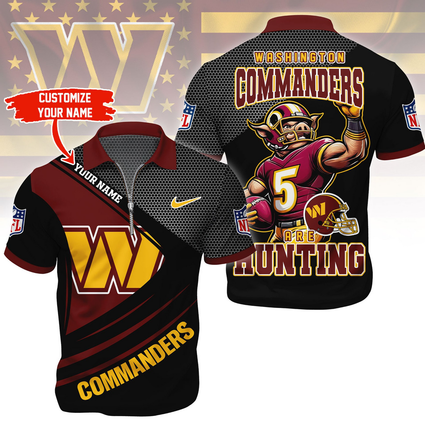 WC Premium NFL Game Day Polo With Zipper Shirt DDT NTL