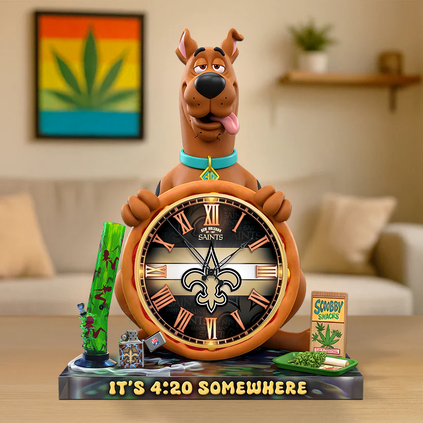 A Playful Pup Desk Clock Plaque - CHRISTMAS SCOOBIDO- NO Gift For Weed Lovers NDT TDT