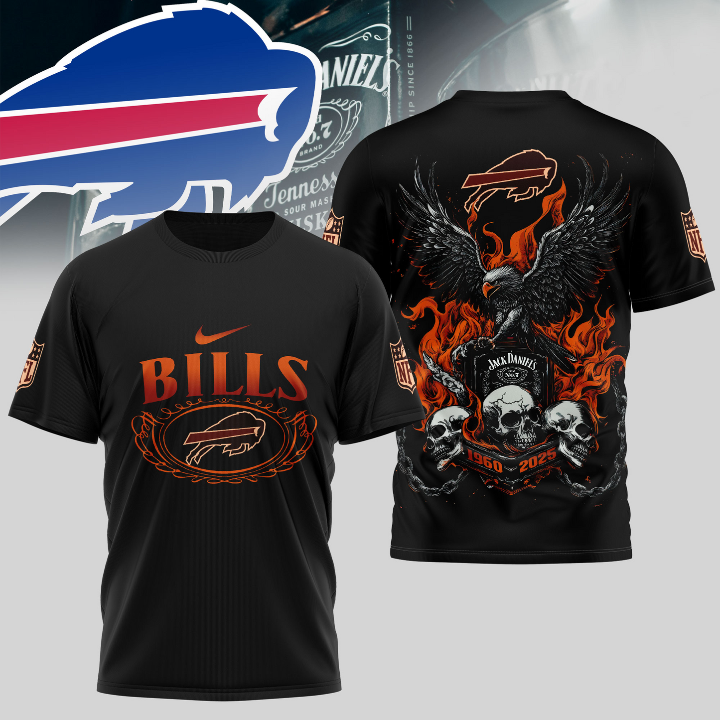 BB Premium NFL Flaming Eagle Skull T-Shirt DDT CTND