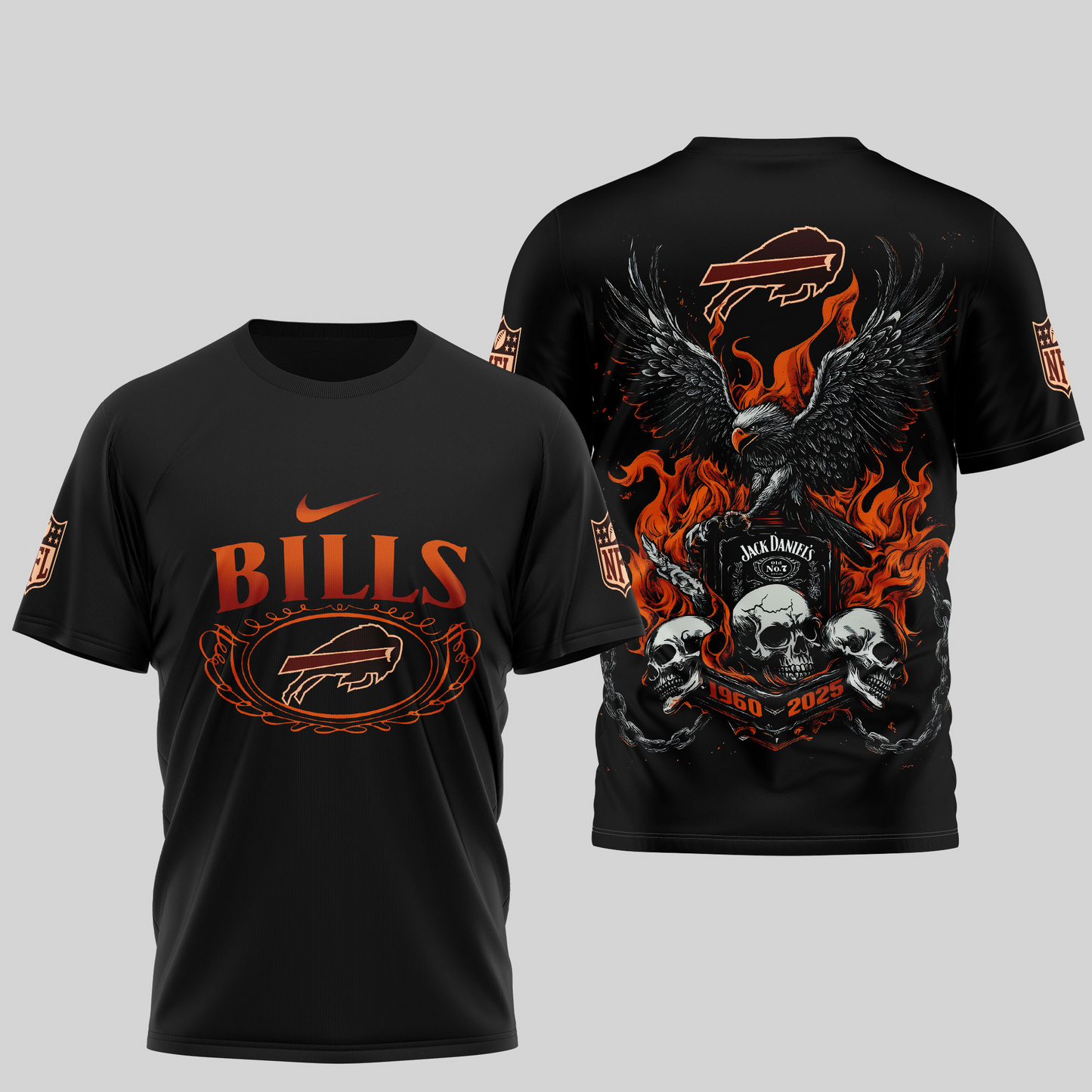 BB Premium NFL Flaming Eagle Skull T-Shirt DDT CTND