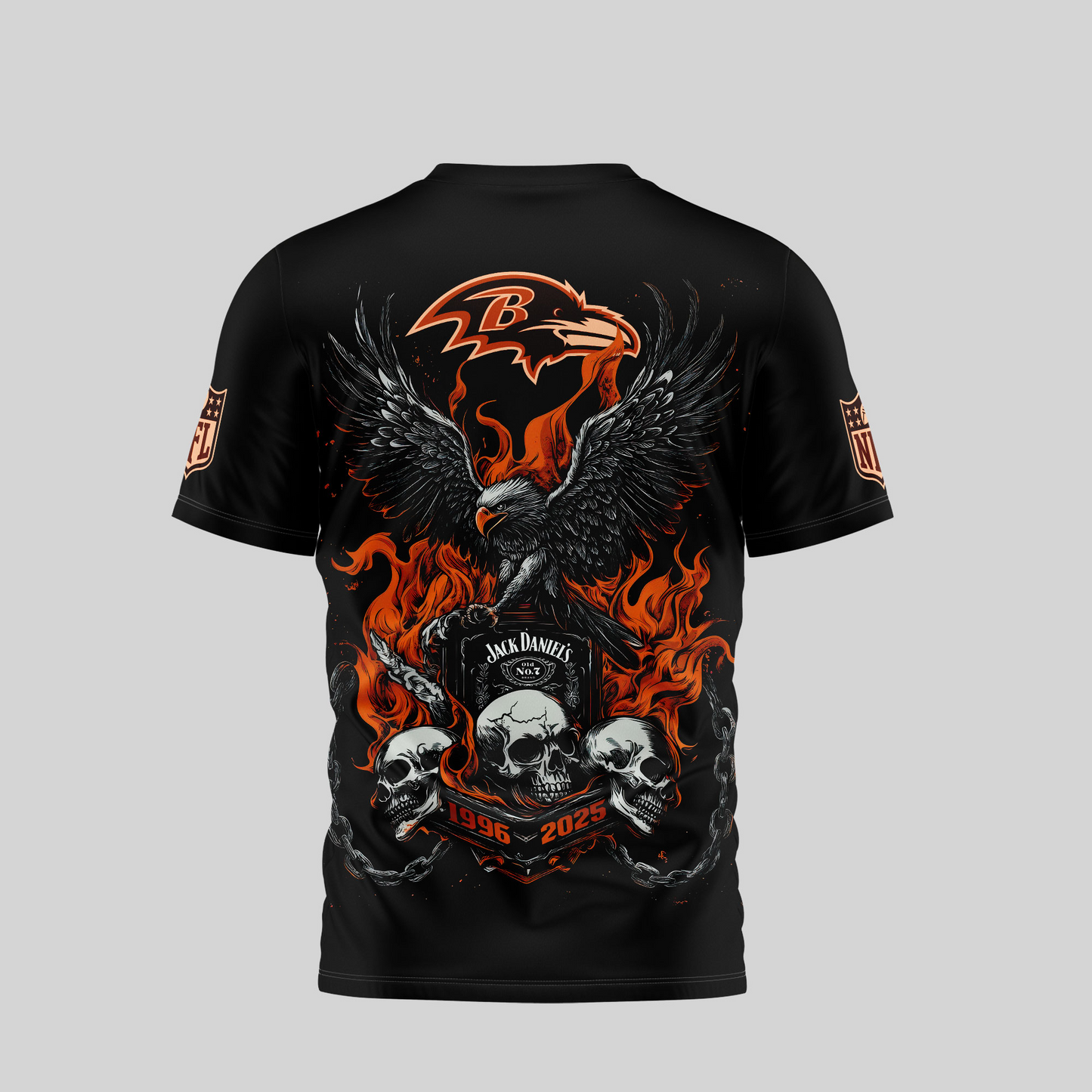 BR Premium NFL Flaming Eagle Skull T-Shirt DDT CTND