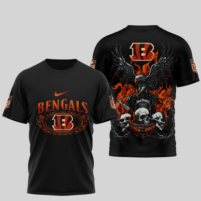 CIN Premium NFL Flaming Eagle Skull T-Shirt DDT CTND