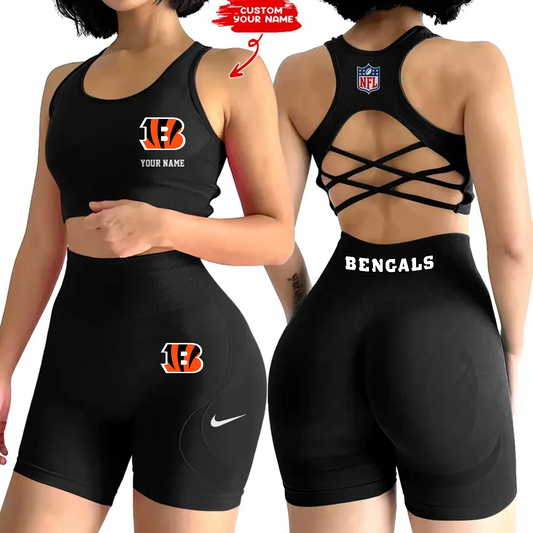 CIN x NFL 2-PCS Women's Seamless Yoga Set Sexy Sport Bra High Waist Sports Shorts DATND TANTD