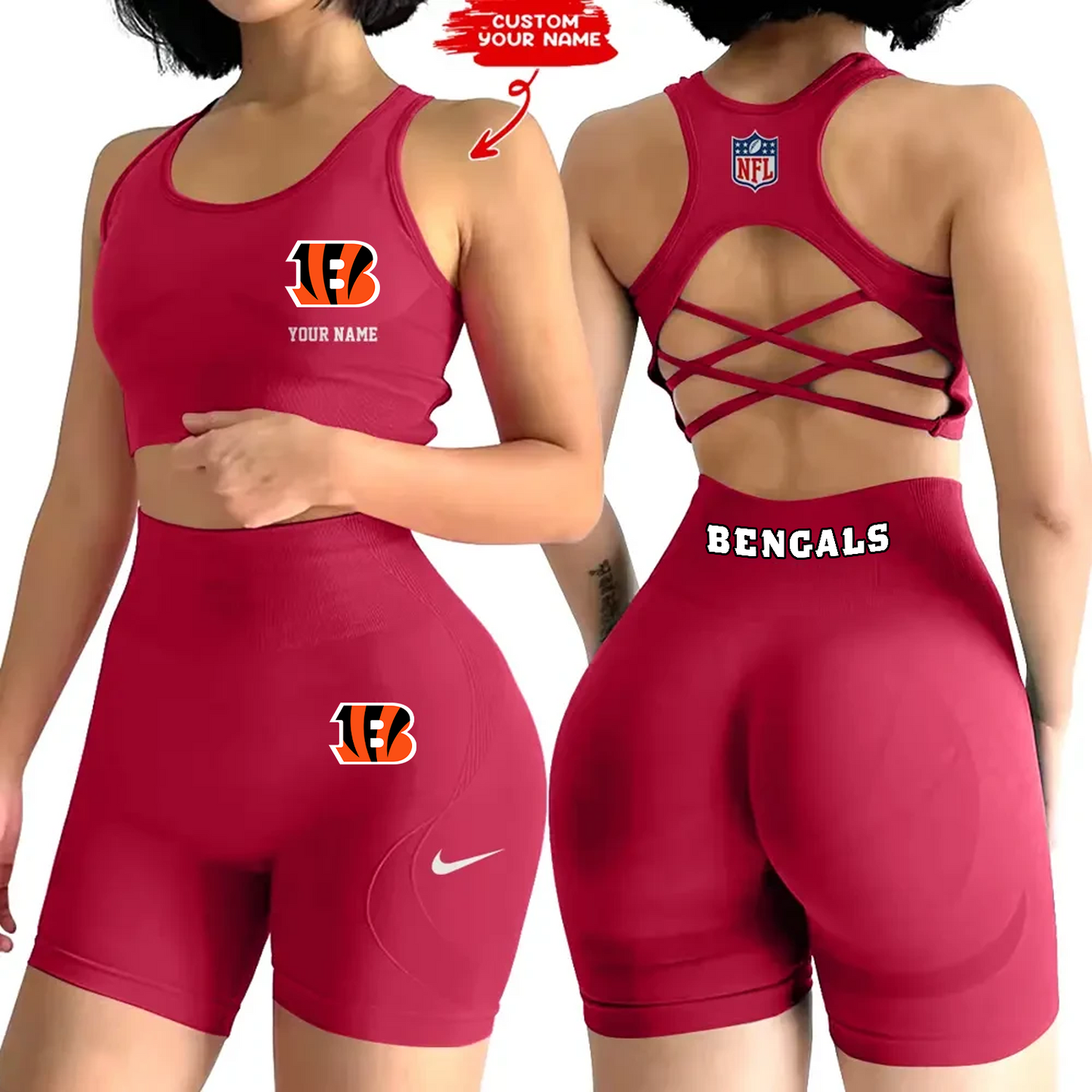 CIN x NFL 2-PCS Women's Seamless Yoga Set Sexy Sport Bra High Waist Sports Shorts DATND TANTD
