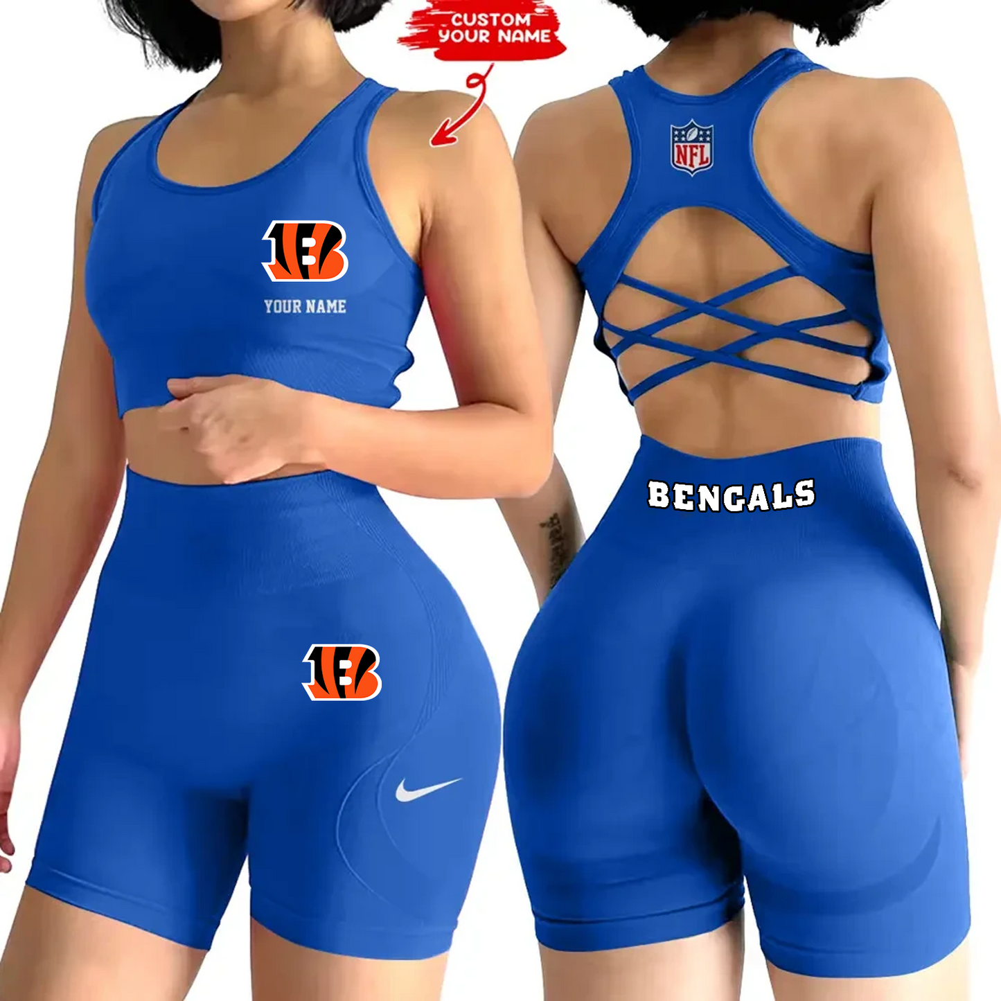 CIN x NFL 2-PCS Women's Seamless Yoga Set Sexy Sport Bra High Waist Sports Shorts DATND TANTD