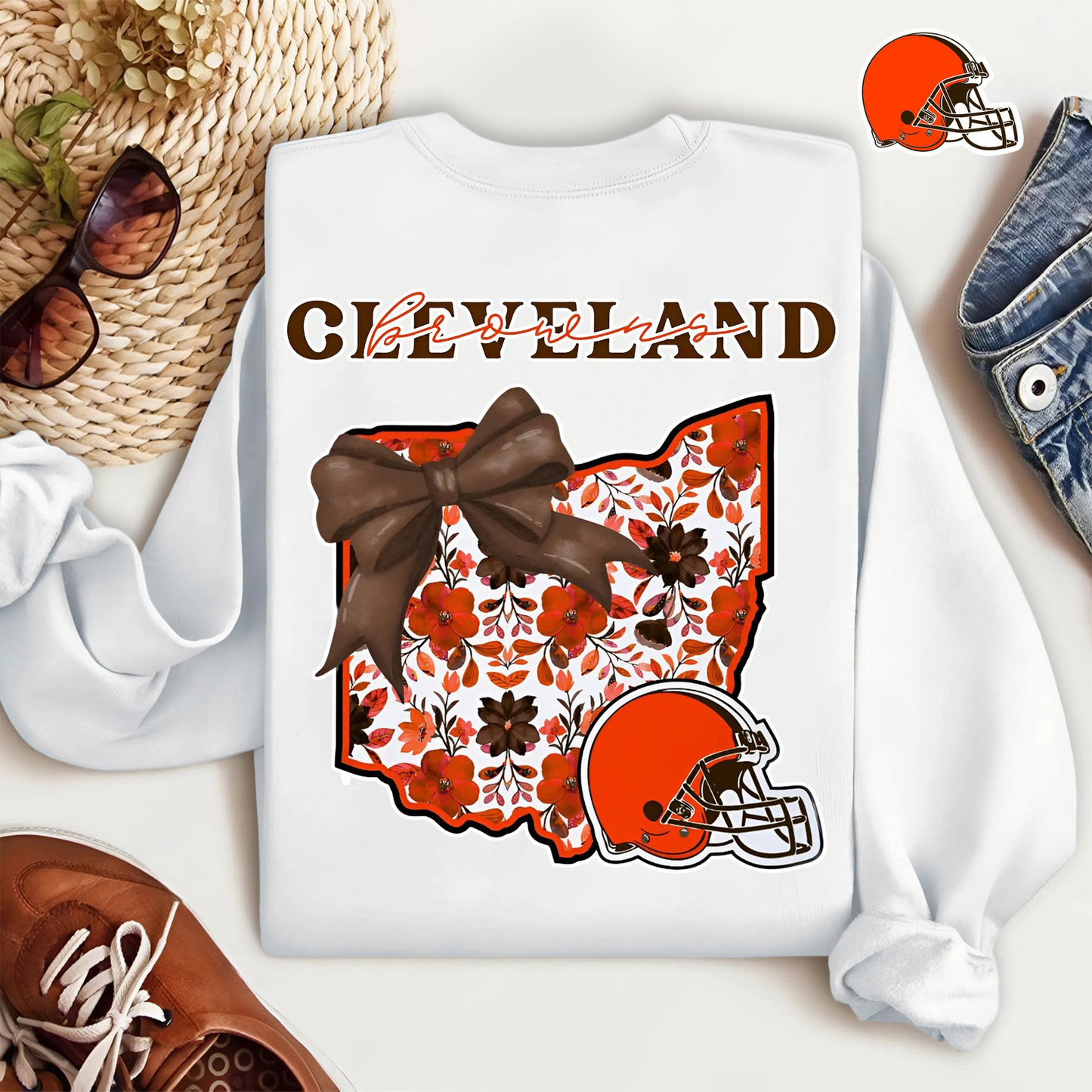 CLE Premium NFL Cozy State Bow Sweatshirt DDT NTL