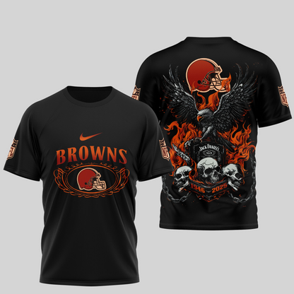CLE Premium NFL Flaming Eagle Skull T-Shirt DDT CTND