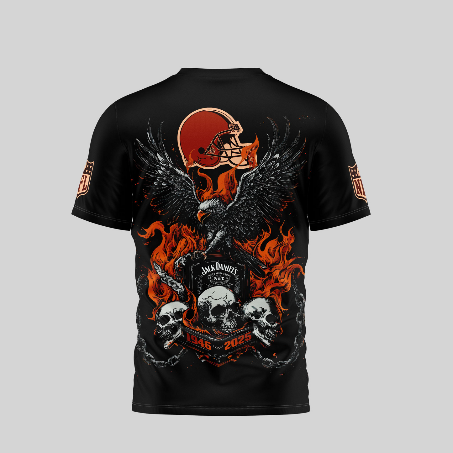 CLE Premium NFL Flaming Eagle Skull T-Shirt DDT CTND