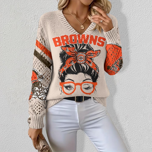 CLE x NFL Crochet Sleeve V-Neck Sweater DDT HLPHUONG