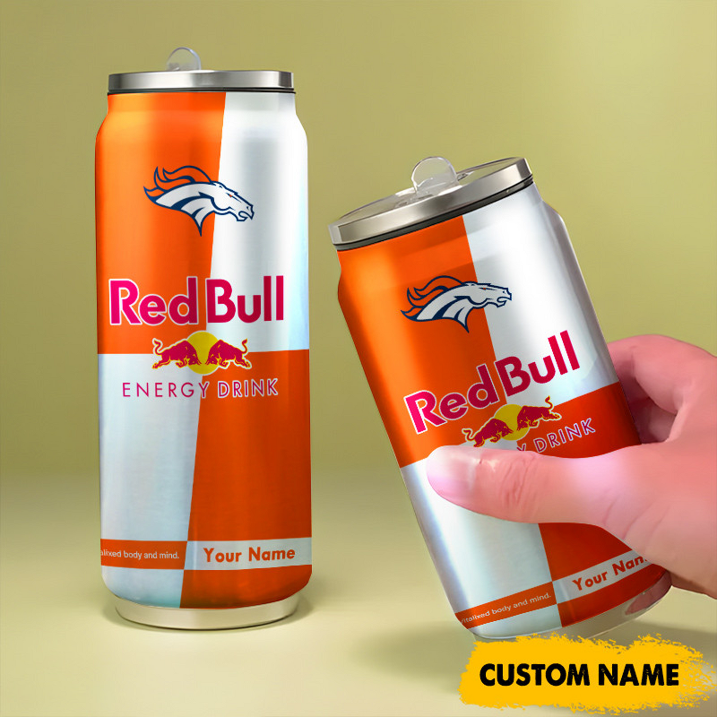 DEN x NFL Mix RedB Drink Can Tumbler Custom Any Name DATND TANTD