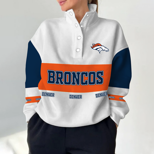 DEN x NFL Women's Retro Casual Snap Mockneck Pullover DATND TANTD