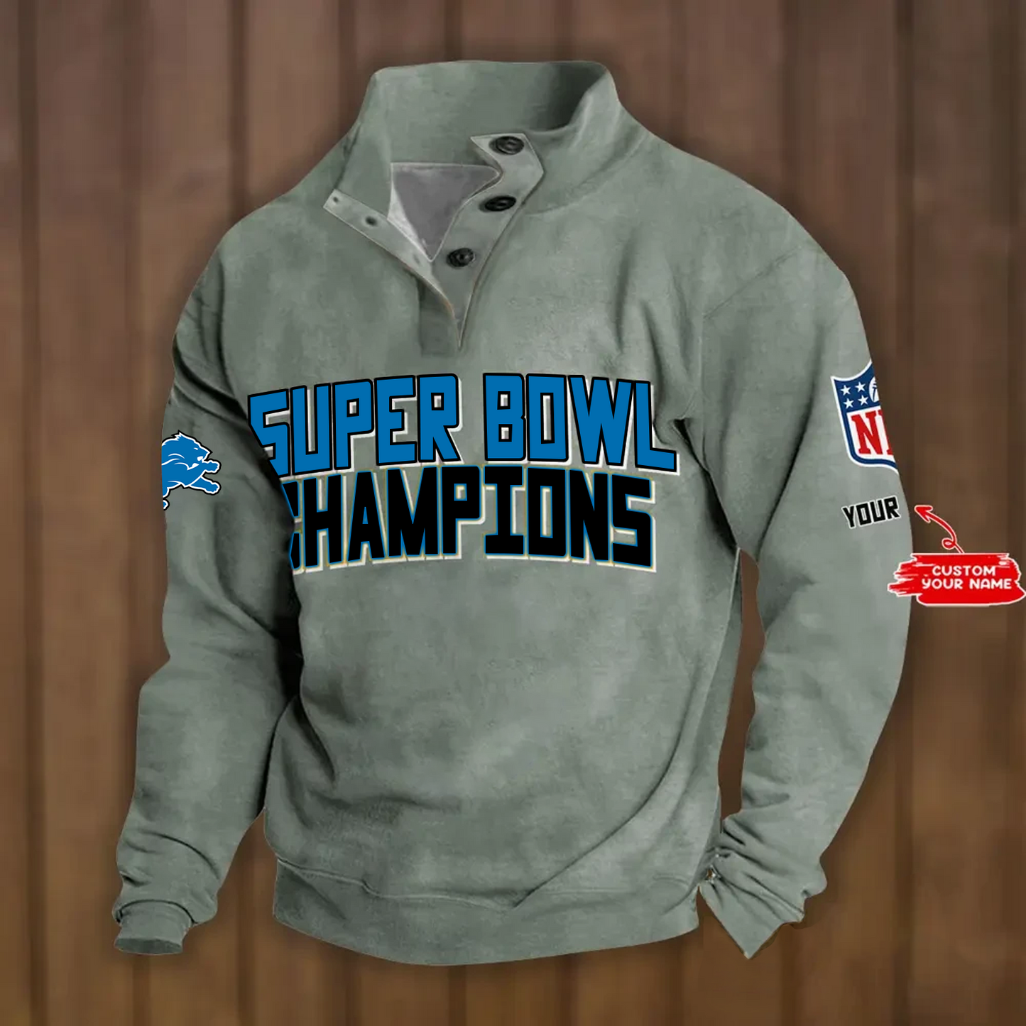 DET x NFL Double Breasted Stand Collar Hoodies DATND TANTD