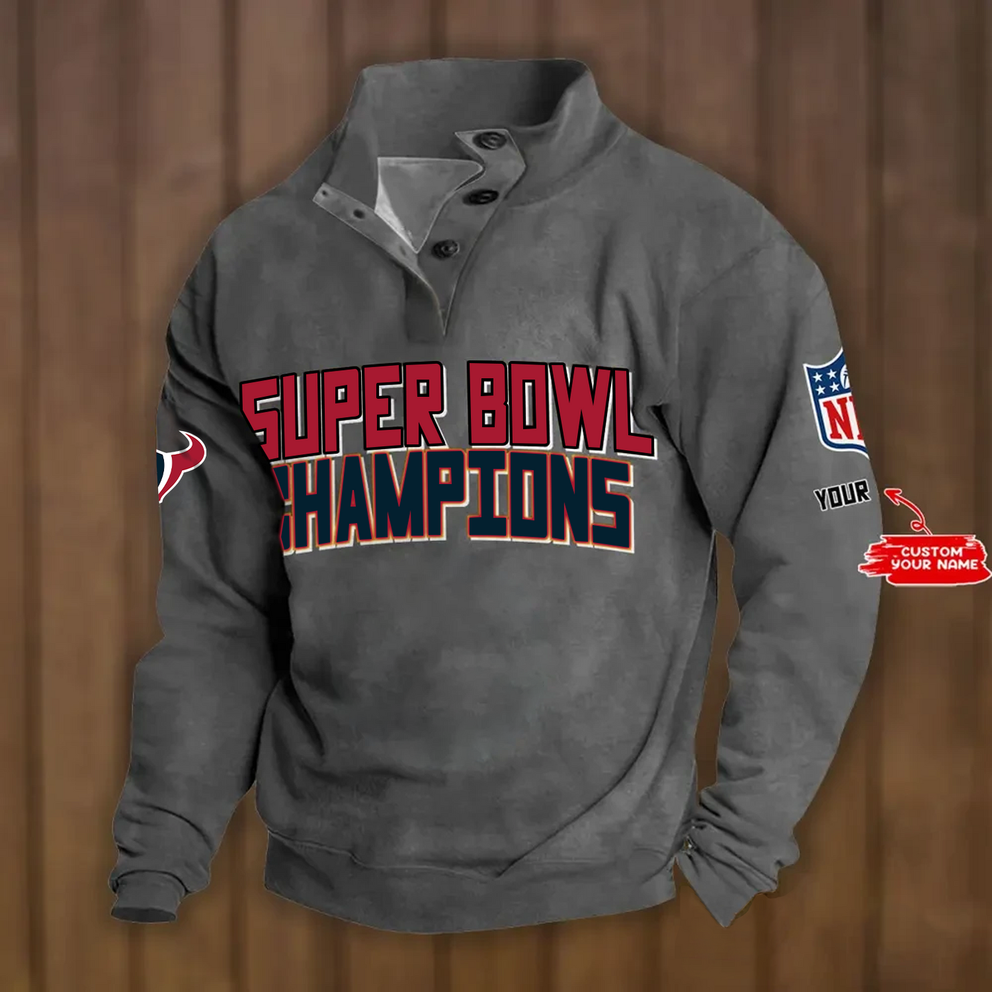 HOU x NFL Double Breasted Stand Collar Hoodies DATND TANTD