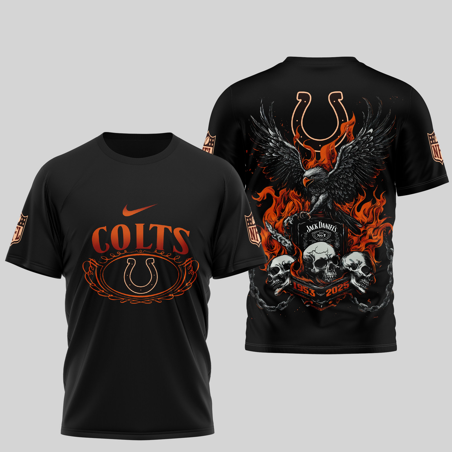 IC Premium NFL Flaming Eagle Skull T-Shirt DDT CTND