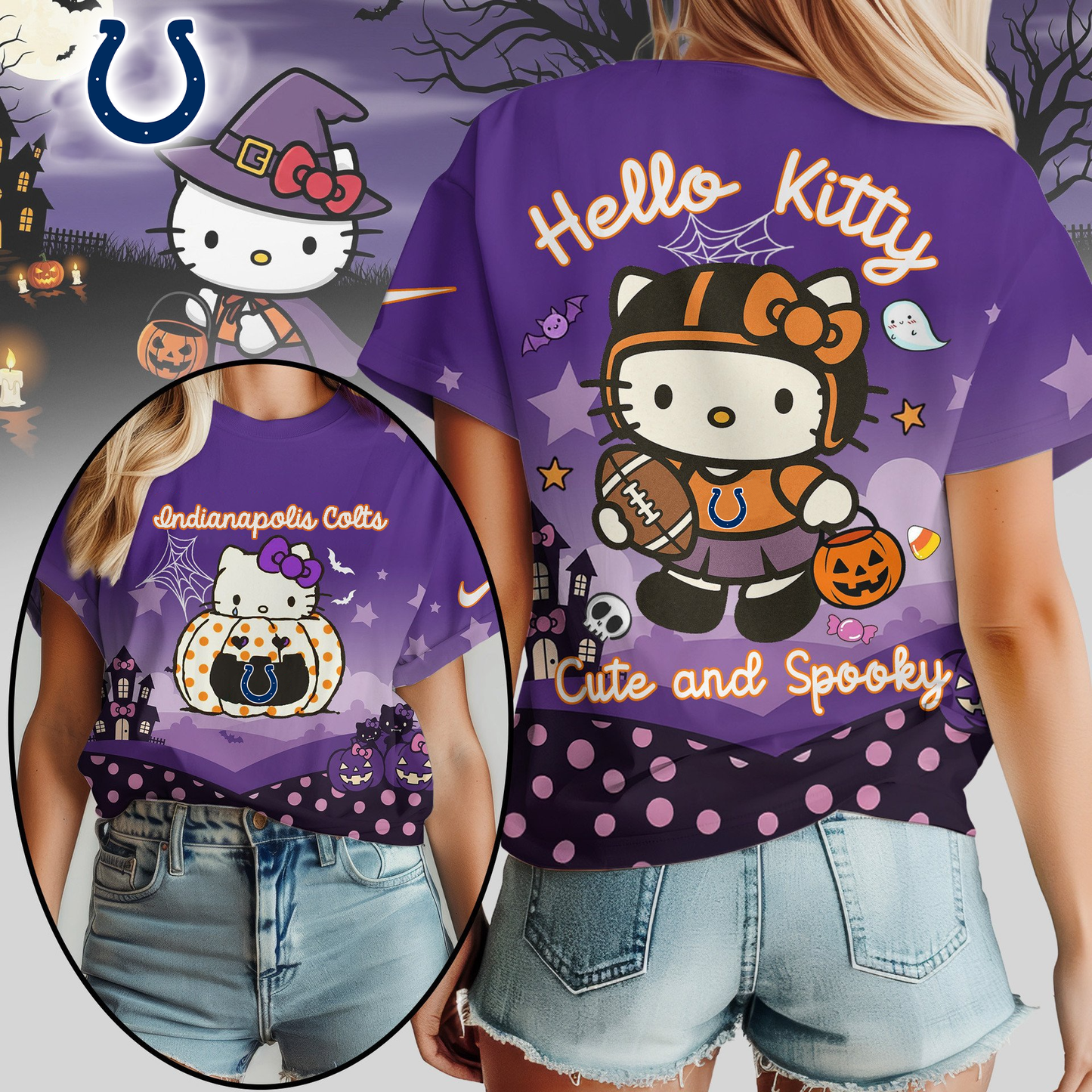 IC Premium NFL Hello Kitty Cute & Spooky Halloween Women Shirt DDT CTND