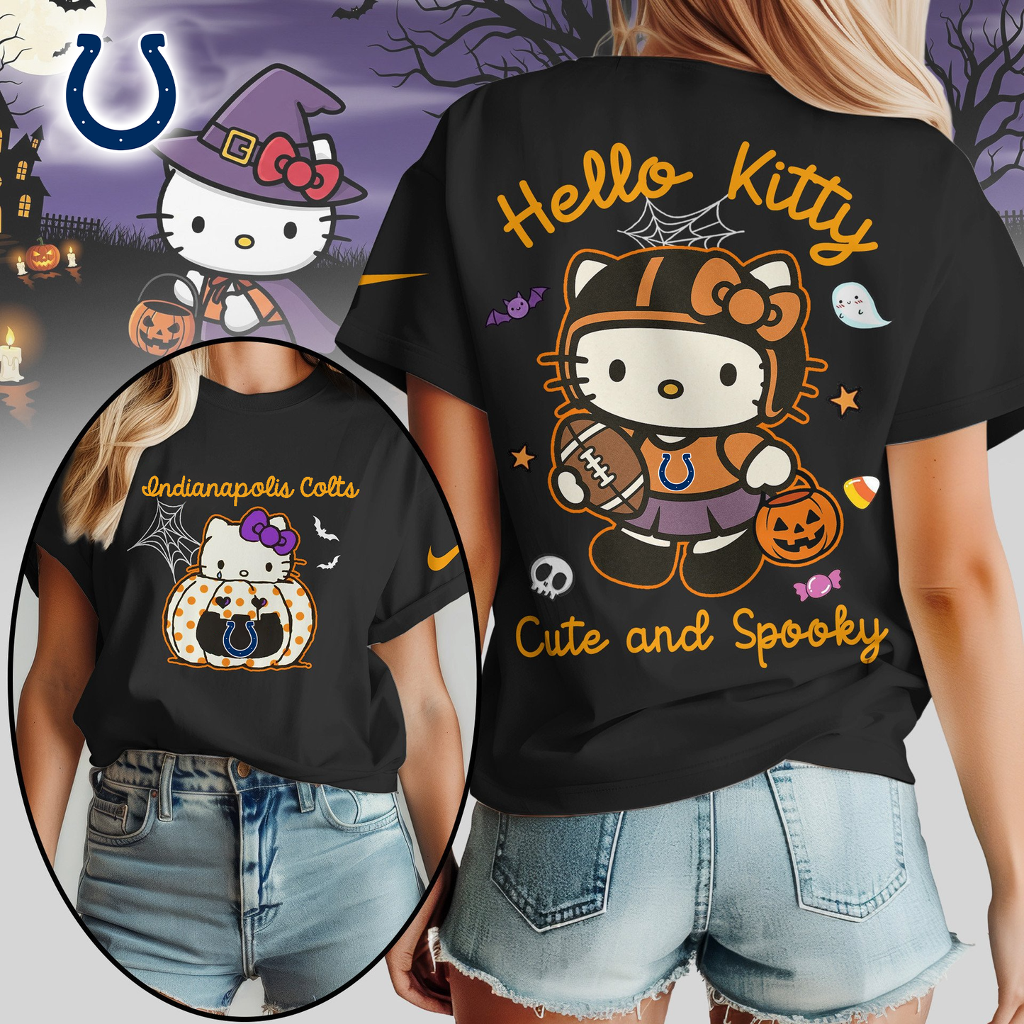 IC Premium NFL Hello Kitty Cute & Spooky Halloween Women Shirt DDT CTND