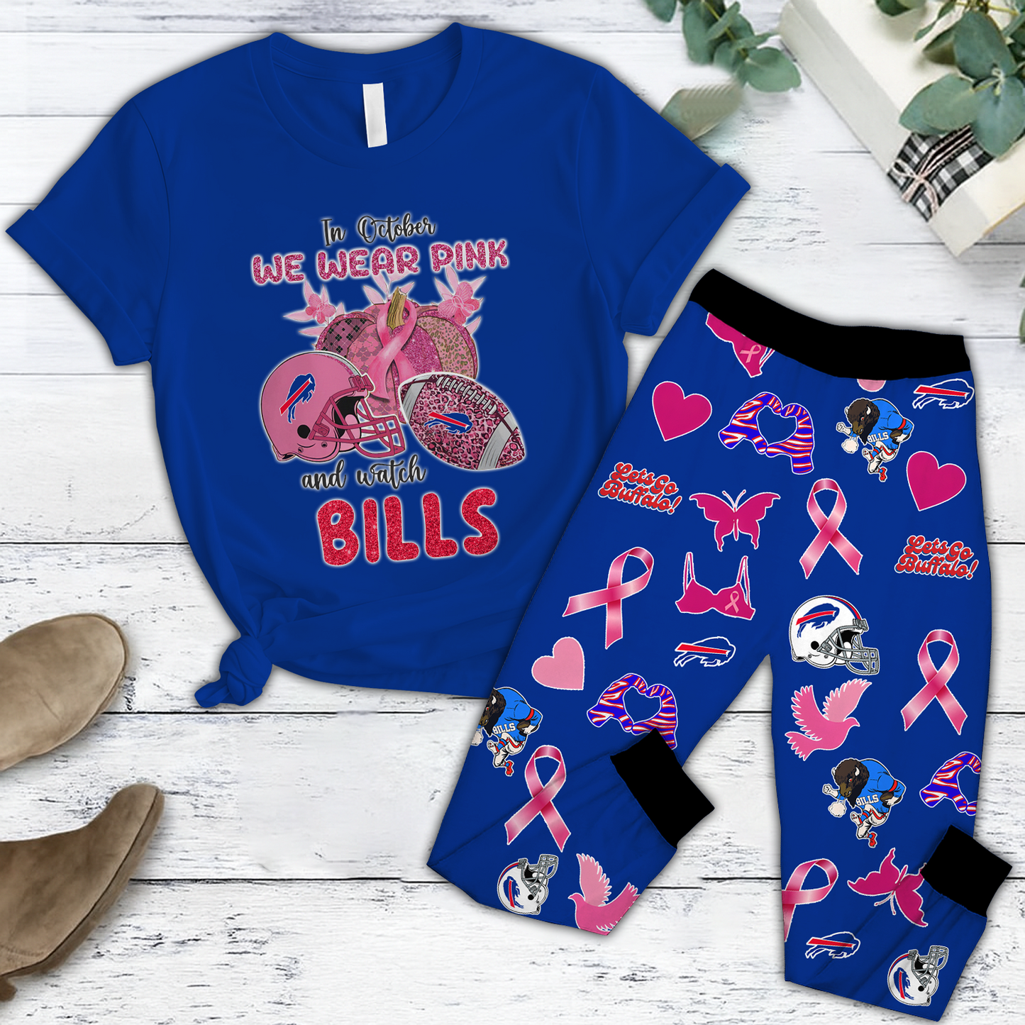 In October We Wear Pink And Watch BUF NFL Pajamas Set DatND DVT