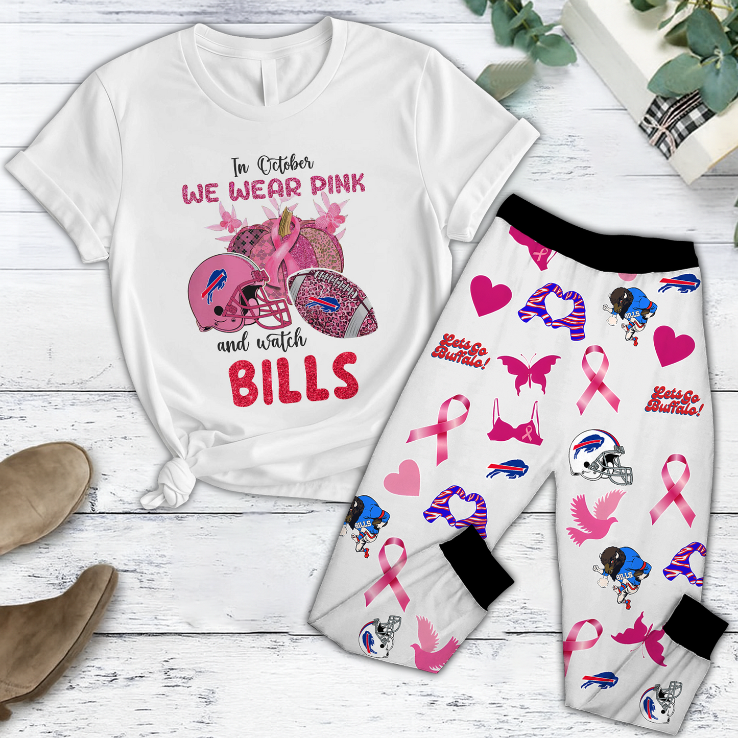 In October We Wear Pink And Watch BUF NFL Pajamas Set DatND DVT